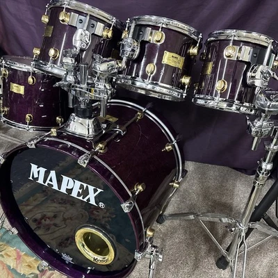 Mapex Orion 8/10/12/14/22 Maple Burl Pro End Drum Kit + Holders Good Used Cond - Image 1 of 4