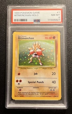 Pokemon Card Hitmonchan Rare Holo PSA 8 NM-Mint, Base Set #7, WOTC 1999 - Image 1 of 2