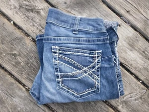 Ariat Jeans Femme 34R (36x31) Bleu Taille Haute Bottes Véritable Denim Stretch Marine - Photo 1/8
