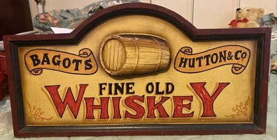 WHISKEY BAGOTS HUTTON Wooden Sign Shed Garage Bar 23x12 Advertising - Image 1 of 4