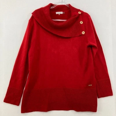 Calvin Klein tamanho XL vermelho capuz gola botão acento aconchegante suéter macio preppy - Imagem 1 de 4