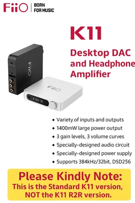 FiiO K11 Desktop Balanced USB DAC & Headphone Amp 1400mW Hi-Res (Black, US Plug) - Image 1 of 4