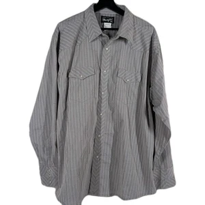 Vintage 90s Wrangler Pearl Snap Long Sleeve Shirt Mens 2XL Gray Striped Western - Picture 1 of 7