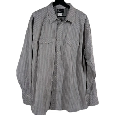 Vintage 90s Wrangler Pearl Snap Long Sleeve Shirt Mens 2XL Gray Striped Western - Image 1 of 4