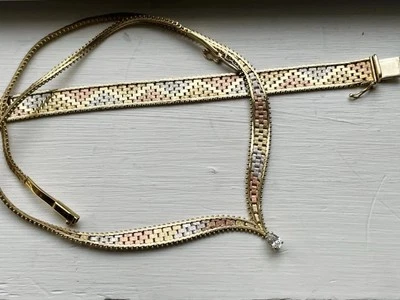 Tri-color Multi-tone 14K Gold Weave Bracelet 17.5g & Necklace 15.3g Set - READ - Image 1 of 4