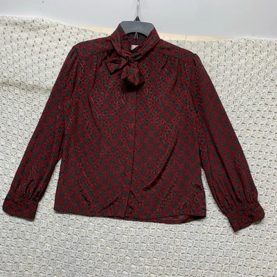 Блузка Pendleton Country Sophisticates галстук 12P бордовый секретарь винтажный 80-е - Изображение 1 из 4