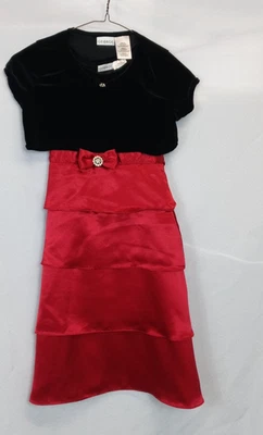George Girls Dress Sz 8 Red Satin Black Velvet Bolero Holiday Christmas Party - Image 1 of 4