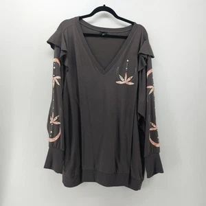 Torrid Ruffle French Terry Lightweight Sweatshirt Sz 5 Gray - Picture 1 of 12