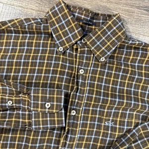 Paul Shark Shirt Mens 39 Plaid Brown Yachting Preppy Italy Sail Dress Casual - Picture 1 of 17