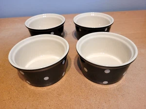 Spode Baking Days Hand Finished Ovenware 4 x Ramekins. Black Polka Dot. Unused. - Picture 1 of 11