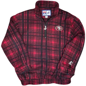 Vintage Logo Athletic 49ners NFL Red Black Plaid Pullover Sweater mens LARGE - Picture 1 of 11