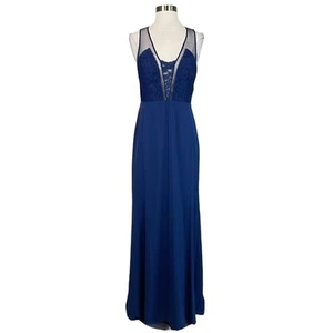 Aidan Mattox Women's Formal Dress Size 6 Blue Lace Sheer Back Long Evening Gown - Picture 1 of 10