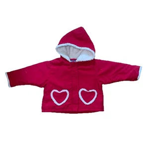 Vintage 2000s Koala Kids Baby Girl Red Sherpa Heart Pocket Jacket Coat 12M - Picture 1 of 7