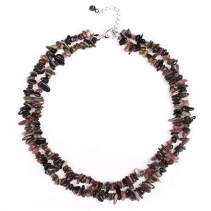 18" Classic Tourmaline Chips 2-Row Necklace + 2" Extender & Heart Clasp - Picture 1 of 3