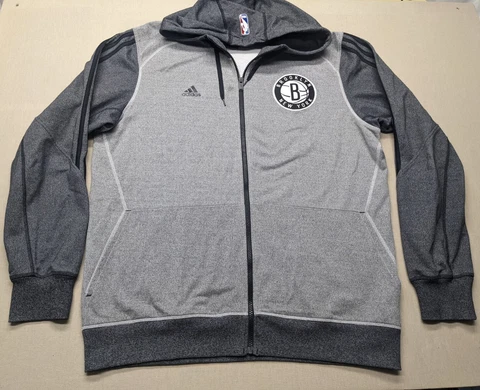 Adidas Brooklyn Nets NBA Hoodie Full Zip Jacket Men's Size XL Grey Cover