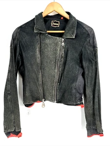 VTG 90s DOMA Black Luxury Leather Moto Jacket Cropped Coat Bomber Full Zip Sz 2 - Picture 1 of 21