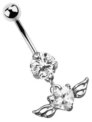 Piercing Ombelico Gioiello Banana con Zirconia E Ala Cuore di Pietra Rimorchio - Immagine 1 di 3