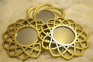 3 Gold Mirrors Sunburst Starburst Small Glass Plastic 9.75" Home Mirror Accent - Picture 1 of 17