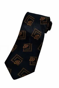 Hugo Boss Mens 100% Black & Gold Silk Geometric Accessory Neck Tie - Picture 1 of 2
