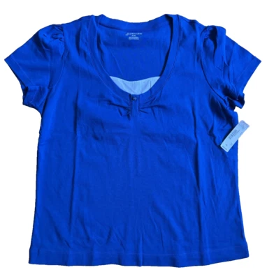 St Johns Bay Women's T-Shirt 100% Cotton Round Neckline Layered Look Blue - Image 1 of 4
