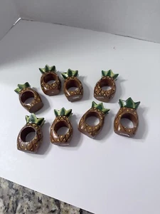 Lot Of 8 Wooden Pineapple Napkin Rings Holders Fruit Tiki Table Decor Vintage - Picture 1 of 4