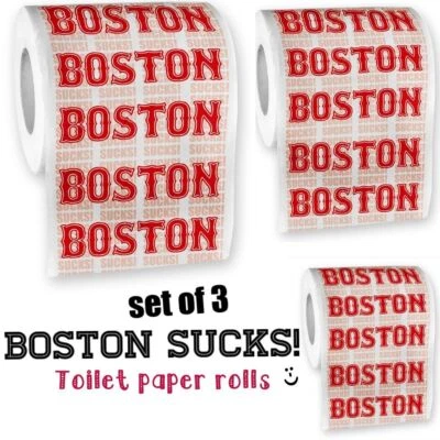 BIG MOUTH TOYS 3 Boston Sucks Toilet Paper Rolls - Yankees Mets Red Sox Fans - gag gift joke