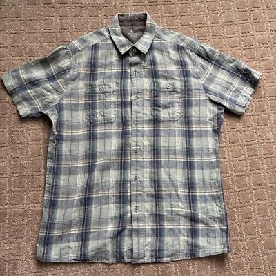 Рубашка Kuhl льняная смесь клетчатая на пуговицах мужская M синяя серая походная хлопковая для лагеря - Изображение 1 из 4