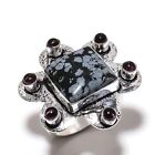 Natural Snoflake Obsidian, Amethyst 925 Sterling Silver Gift Ring Size 8 M105