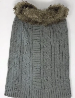 Suéter con puntada de cable para niña perro - Talla grande cuello de piel sintética gris glamour femenino Foto 1 de 2