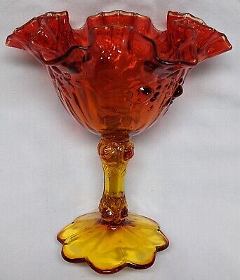 Colonial Cabbage Rose Orange Compote By Fenton (Glows Orange/Red Under UV Light) • 25$