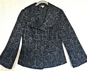 J. JILL Petite Brocade Tapestry Jacket Black Grey Floral Cotton Collared 6P S P - Picture 1 of 11