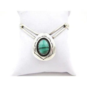 NAVAJO TEDDY GOODLUCK Malachite Sterling Shadowbox Chevron Cuff Bracelet - Picture 1 of 9