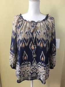 Nwt Kenar Women's Multi-Color Print Polyester Long Sleeve Ruffle Neck Top Size S - Picture 1 of 6