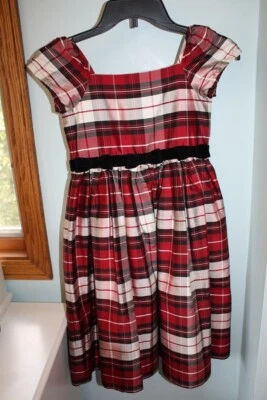 Vestido Elegante Gymboree Holiday Classics Talla 9 Rojo Negro A Cuadros Seda Dupioni Foto 1 de 4