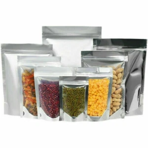 Silver Clear Resealable Stand Up Foil Mylar Zip Lock Heat Seal Food Bags Pouch - Picture 1 of 13
