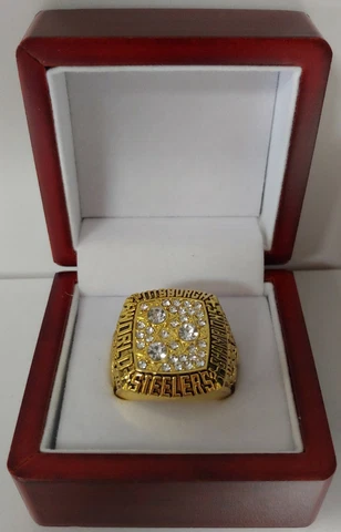 Terry Bradshaw- 1978 Pittsburgh Steelers Super Bowl Gold Color Ring W Wooden Box Cover