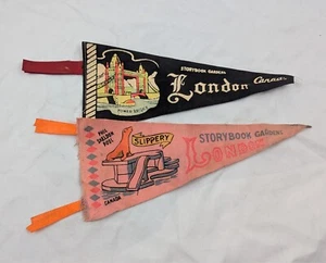 Vintage London Ontario Storybrook Gardens Black Pink Pennant Flag 10.5" - Picture 1 of 2