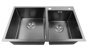 Fregadero de cocina 78x43 negro 2 lavabos acero inoxidable 304 fregadero fregadero empotrado base - Imagen 1 de 10