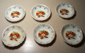 Antique Set 6 Homer Laughlin Hudson Apples Walnut Filbert Hazelnut Gold Bowls - Picture 1 of 9