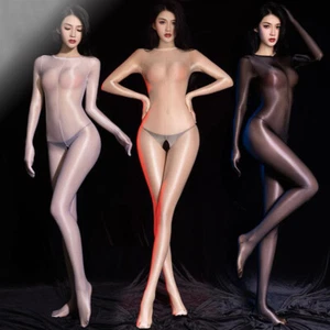 Women Crotchless Bodystocking Oil Silk See Through Sexy Lingerie Teddy Bodysu 、 - Picture 1 of 27
