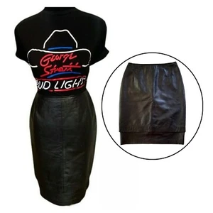 Vintage Siena New York Black Leather Skirt 80s Leather Pencil Skirt - Size 8 - Picture 1 of 8