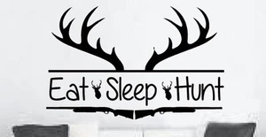 Essen Schlaf Jagd Geweih JÄGER Wandspruch Flinten Aufkleber Jungen Zimmer Hütten Wandbild - Bild 1 von 3
