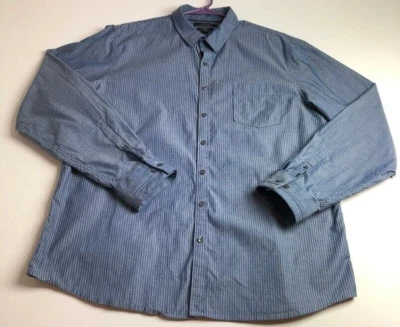 Camisa con botones Marc Anthony para hombre XXL 2XL azul a rayas manga larga elástica delgada Foto 1 de 4