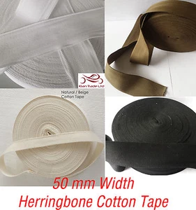50mm 2" Cotton Herringbone Upholstery Apron Bias Twill Tape sewing Bunting Tape - Picture 1 of 5