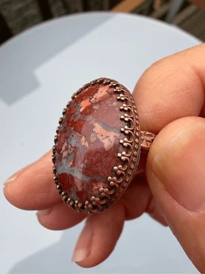 Anel, Anel de Ágata e Cobre, Pedra Natural, tamanho 8, Feito à Mão, Artesanal, Declaração - Imagem 1 de 4