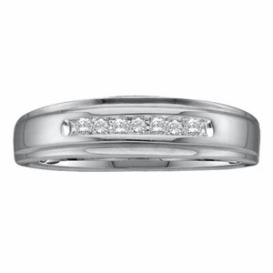 10k White Gold Mens Round Diamond Band Wedding Anniversary Ring 1/12 Ctw - Picture 1 of 1