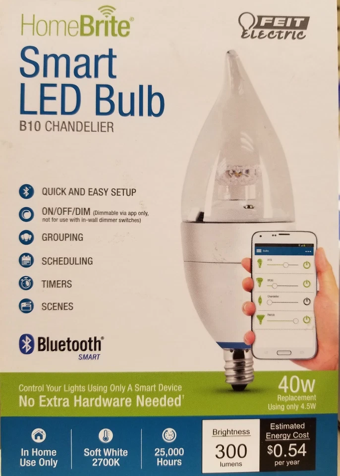 Feit Electric 40W Equivalent (3000K) B10 Dimmable Bluetooth Smart LED Bulb - Image 1 of 1