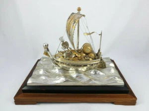Sterlingsilber japanische Glücksschatzschiff Modell Takehiko Seki Kunstskulptur - Bild 1 von 9