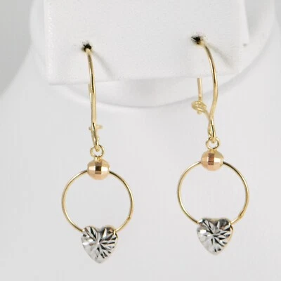 New- 14K Tricolor Gold Drop Earrings with Hearts - Image 1 of 4