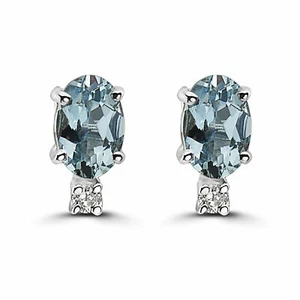 Birthstone 14K White Gold Aquamarine Nude Diamond 0.74 cts Earrings - Picture 1 of 5